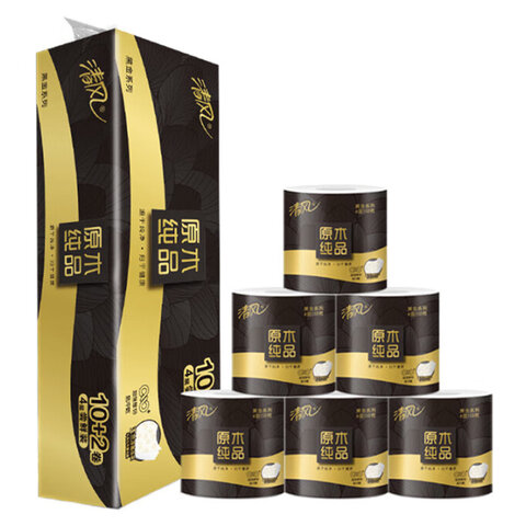 清风有芯卷纸巾黑金4层双面压花卷筒纸厚实柔韧卫生纸厕纸擦手纸家用学生宿舍实惠装加厚4层110g 多规格可选