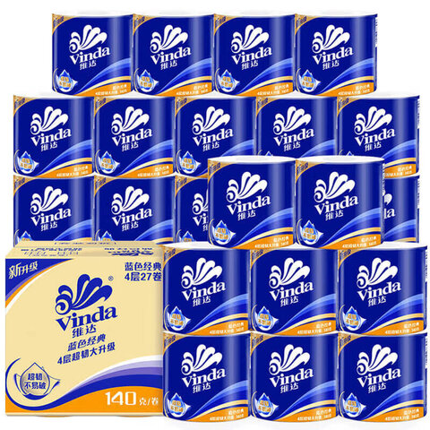 维达(Vinda)卷纸 蓝色经典超韧加厚4层140克/卷 有芯卷筒纸巾卫生纸